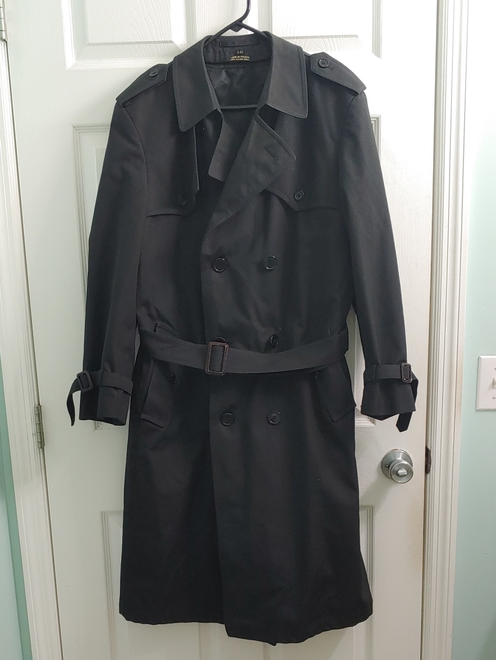 Kuppenheimer Men's Size 40s Black Trench Coat Rain Repellant Detachable Liner